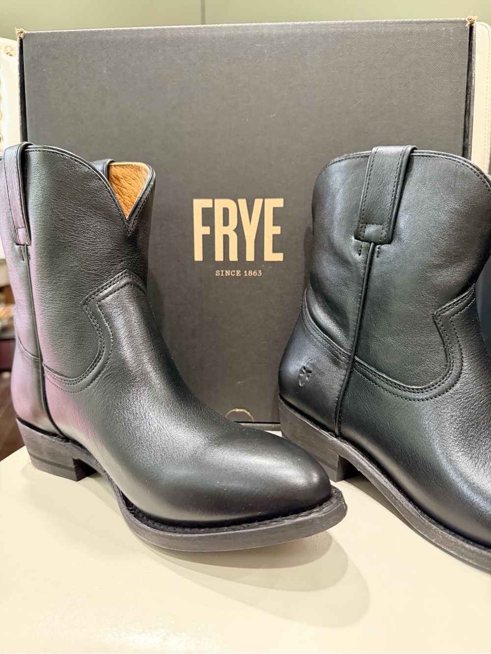 Frye Black Leather Women's Short Western Ankle Boots
